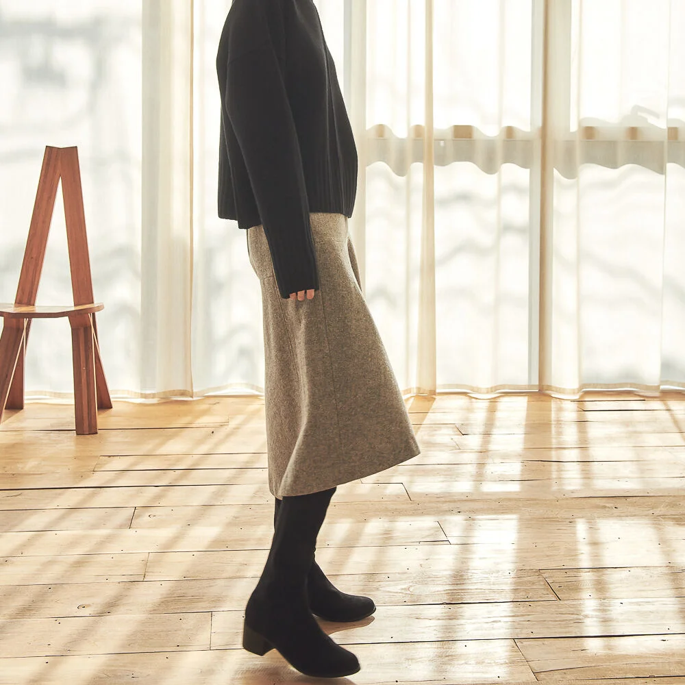 WOOL FLARE SKIRT_GREY