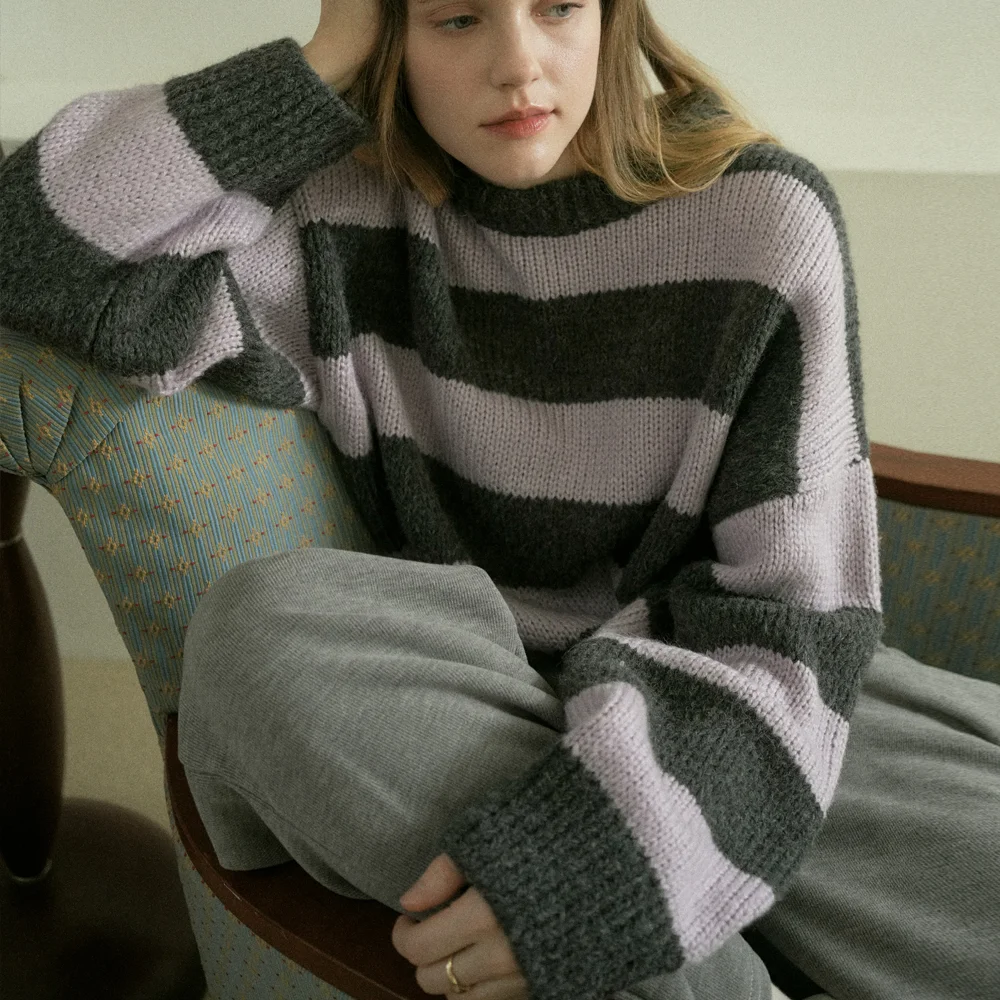 Wool Color Scheme Striped Knit (Charcoal)