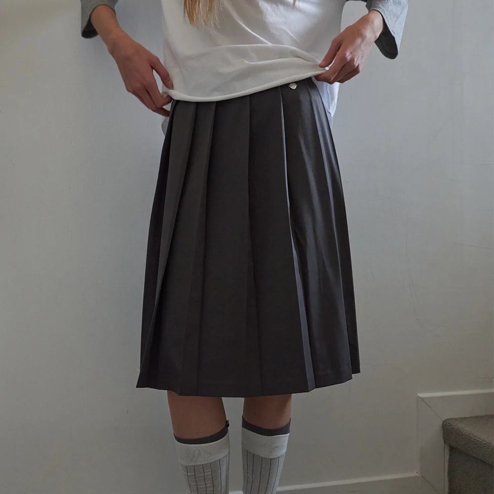 Classic Soft Pleats Skirt_Charcoal