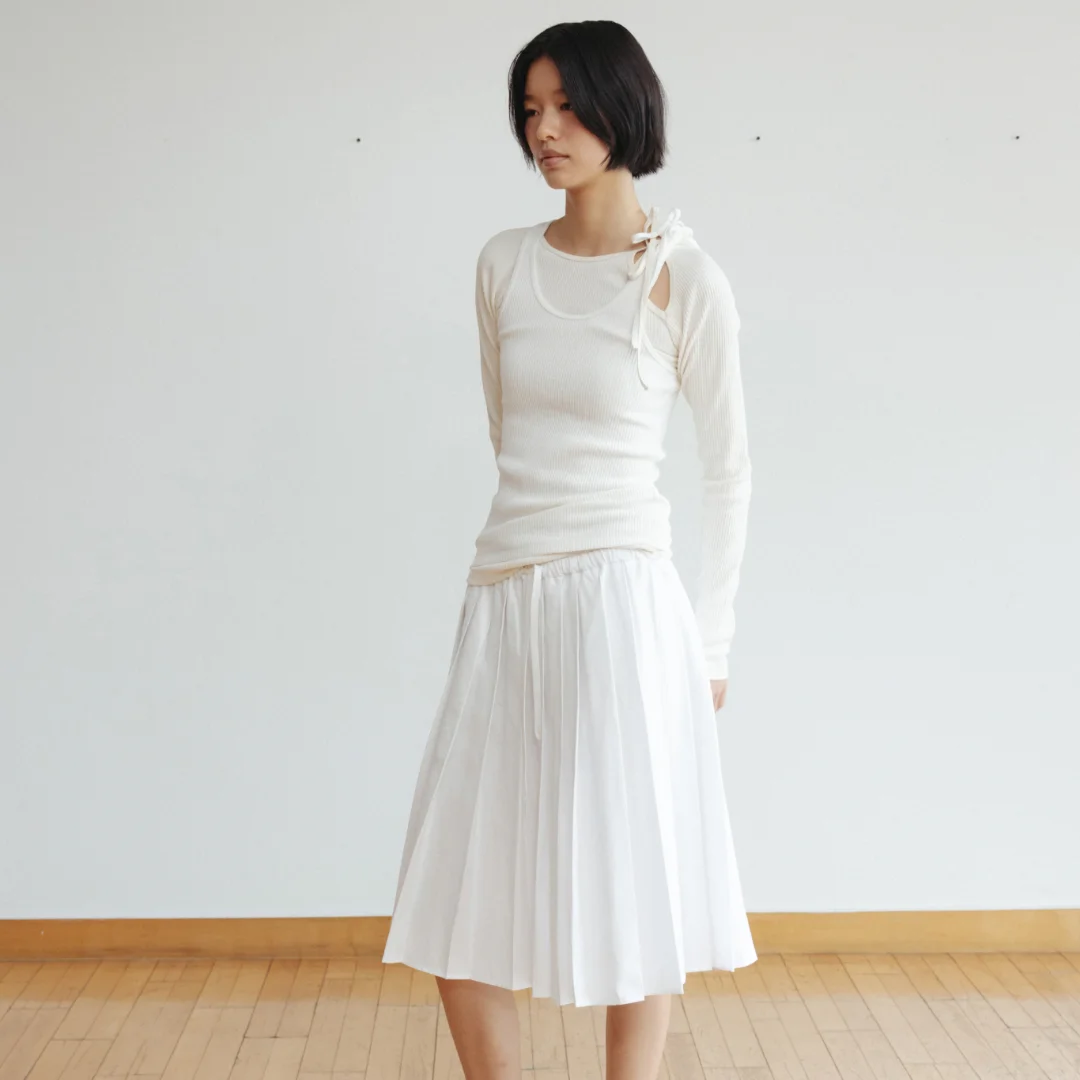 Cotton pleated skirt (white / beige / gray)