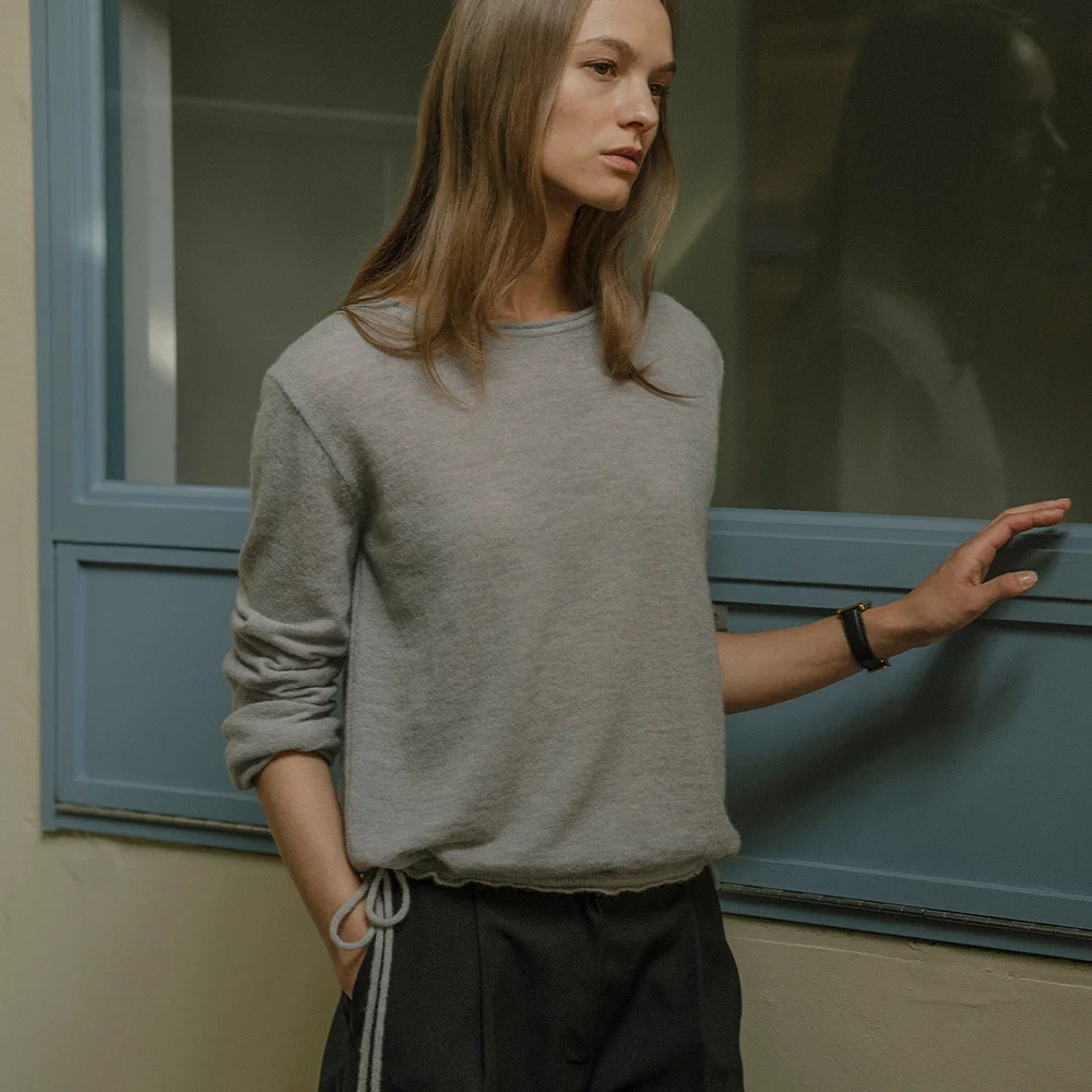 Side string knit top _Light gray