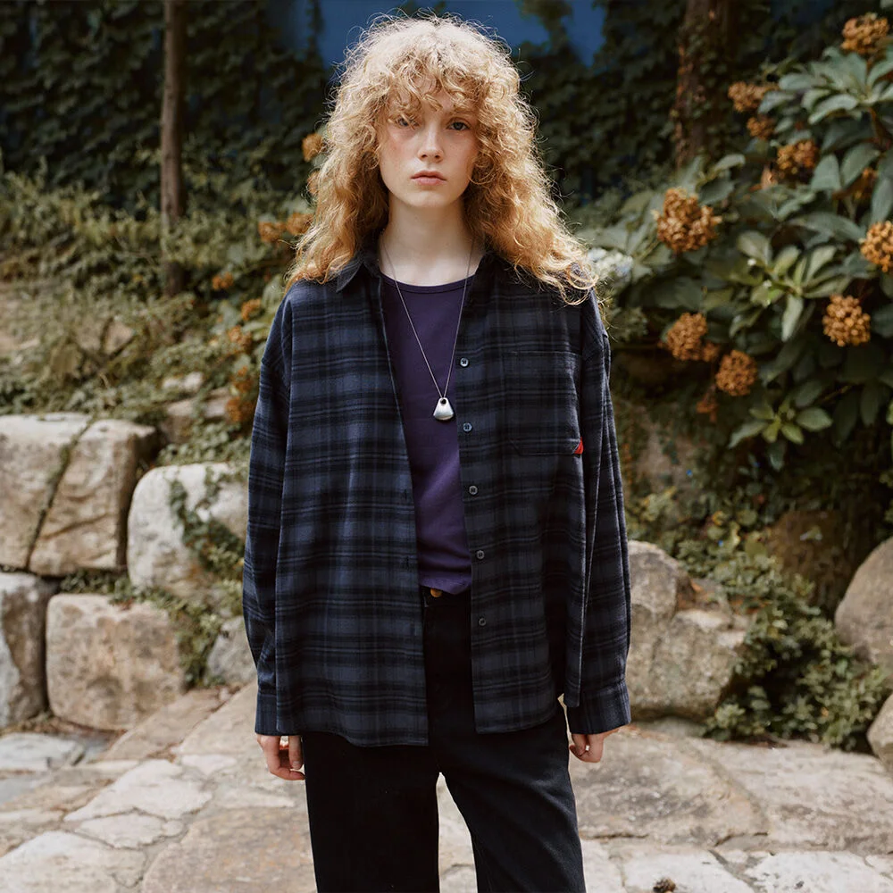 Oversized cotton check shirt _Charcoal