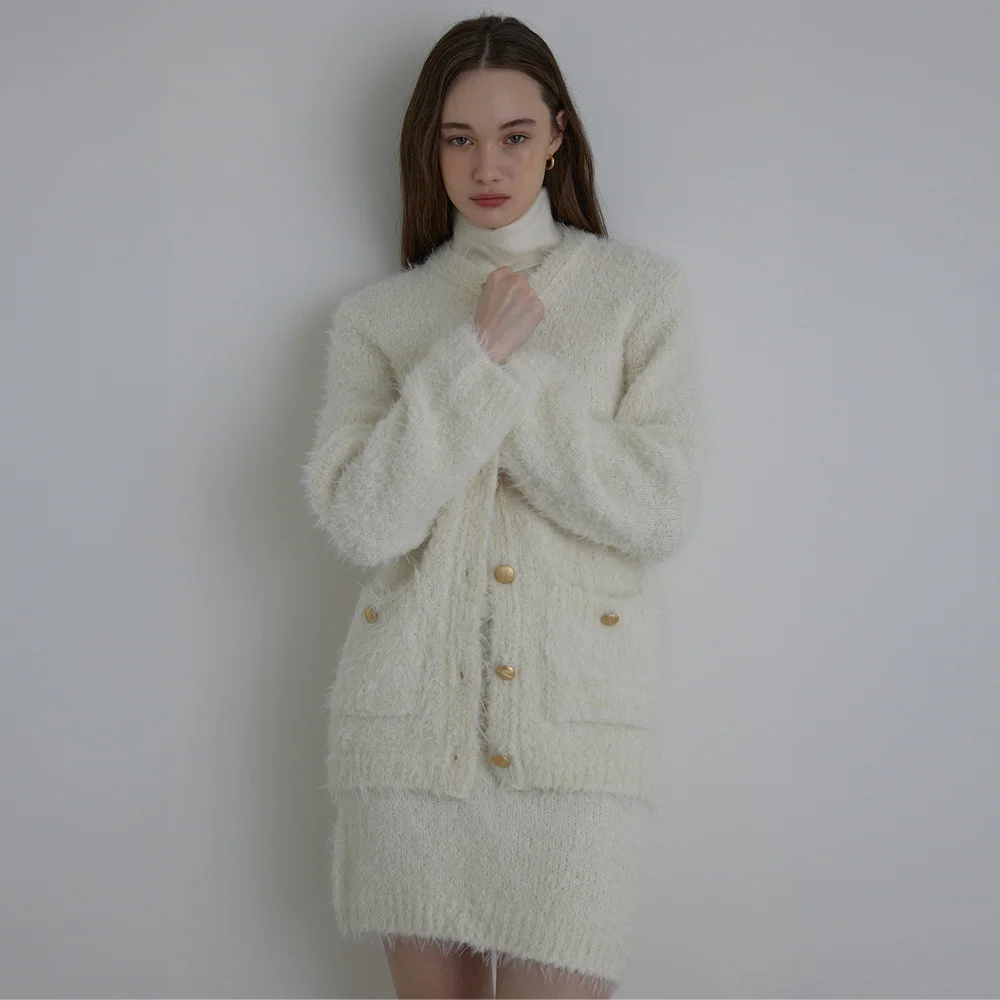 Furry Alpaca Knit Cardigan_Ivory