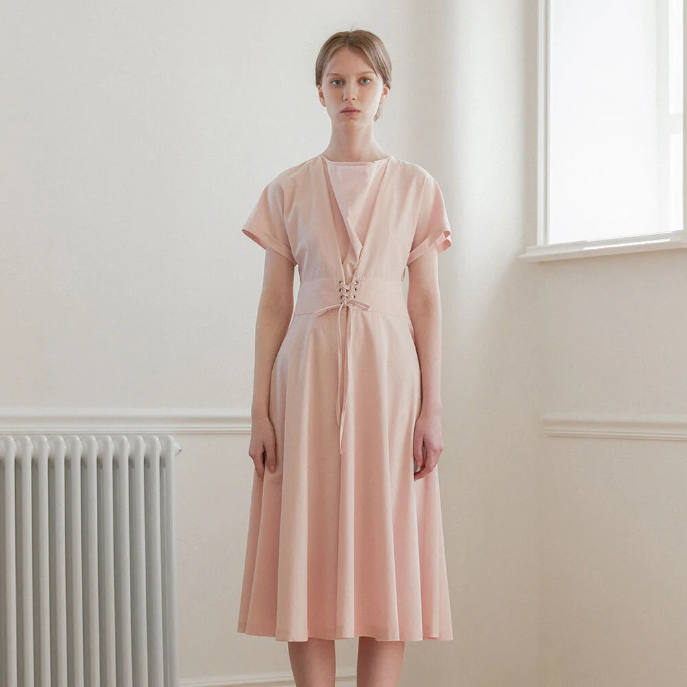 Lace Up Dress - Pink