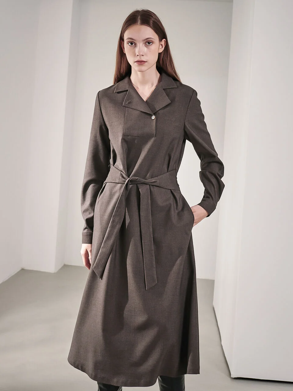 Gaia Wide Fly Belted One-Piece_Coffee
