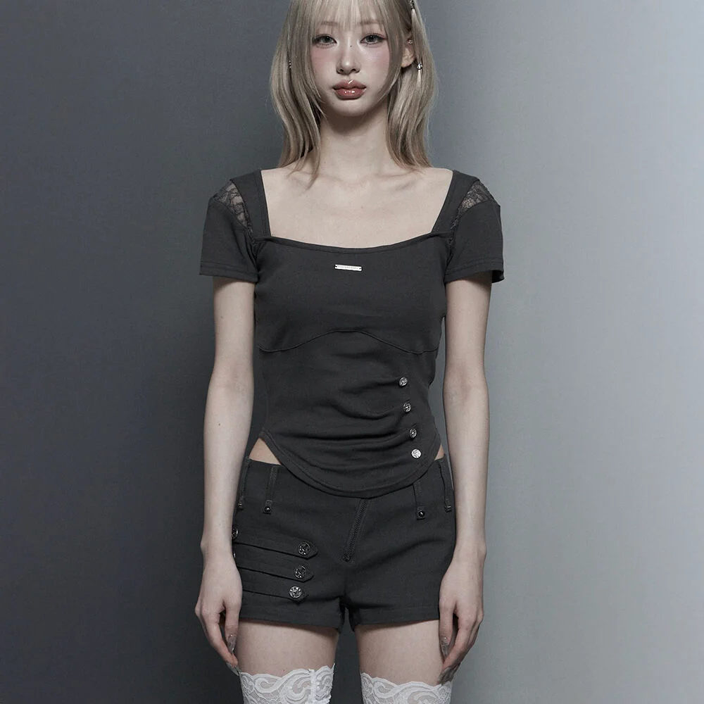 Bust Line Pintuck Detail Top (Dark Gray)