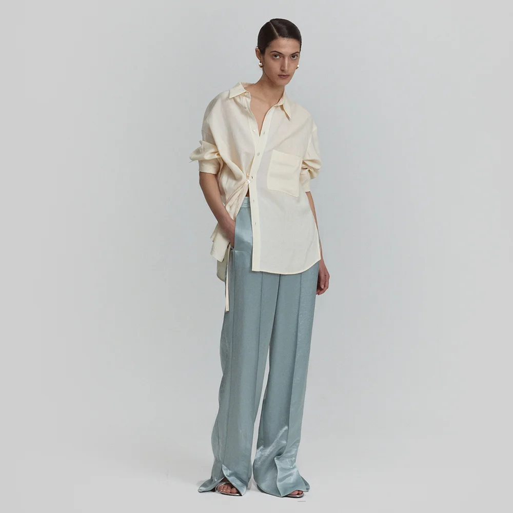MID-RISED SATIN STRAIGHT LEG PANTS_LIGHT BLUE