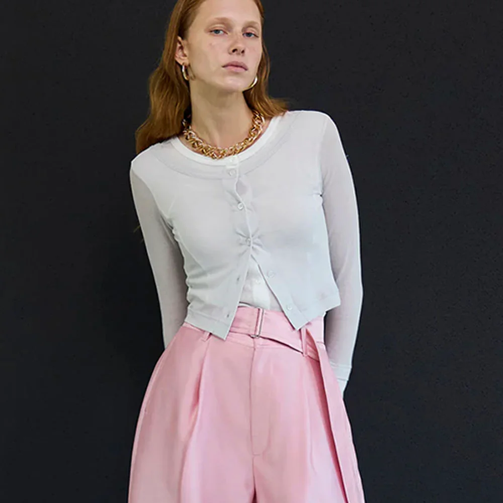 (W) 2WAY NECK BICOLOR COMFORT TOP (L.GRY)