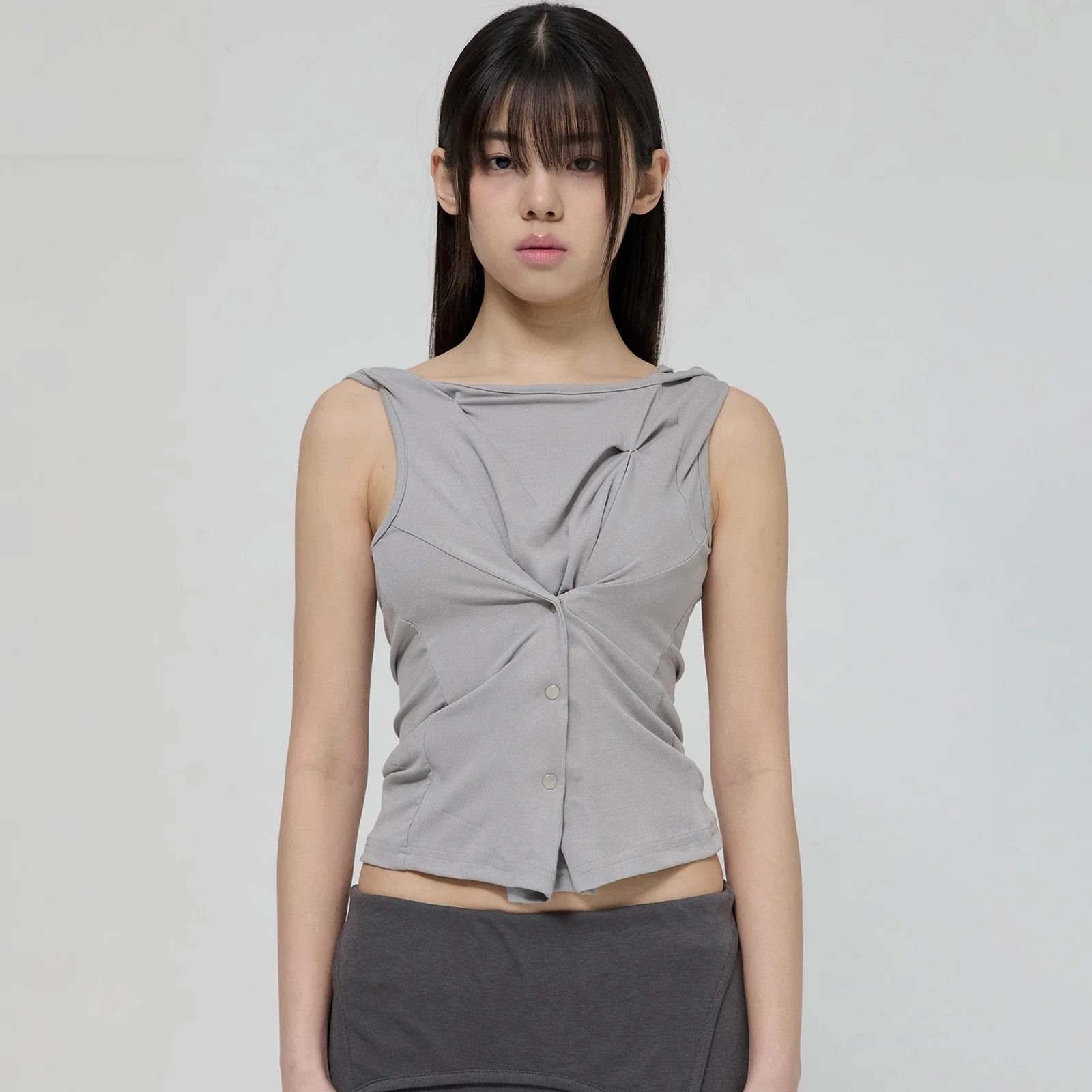 Asymmetric Snap Hoodie (FL-133_Gray)