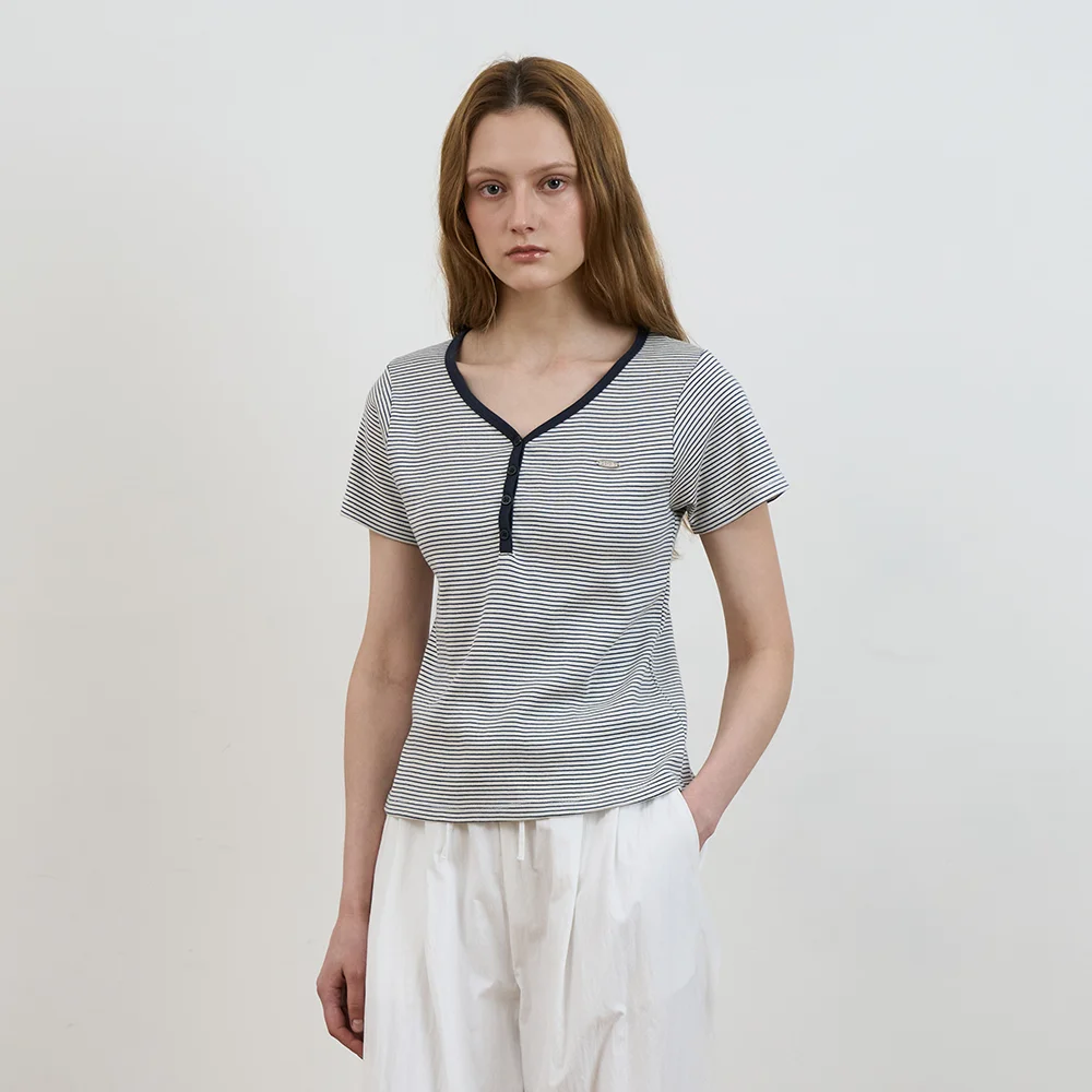 Stripe Henley Neck T-shirt