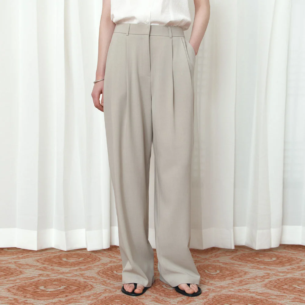 SIPT7205 微風 寬版 西褲_Khaki beige
