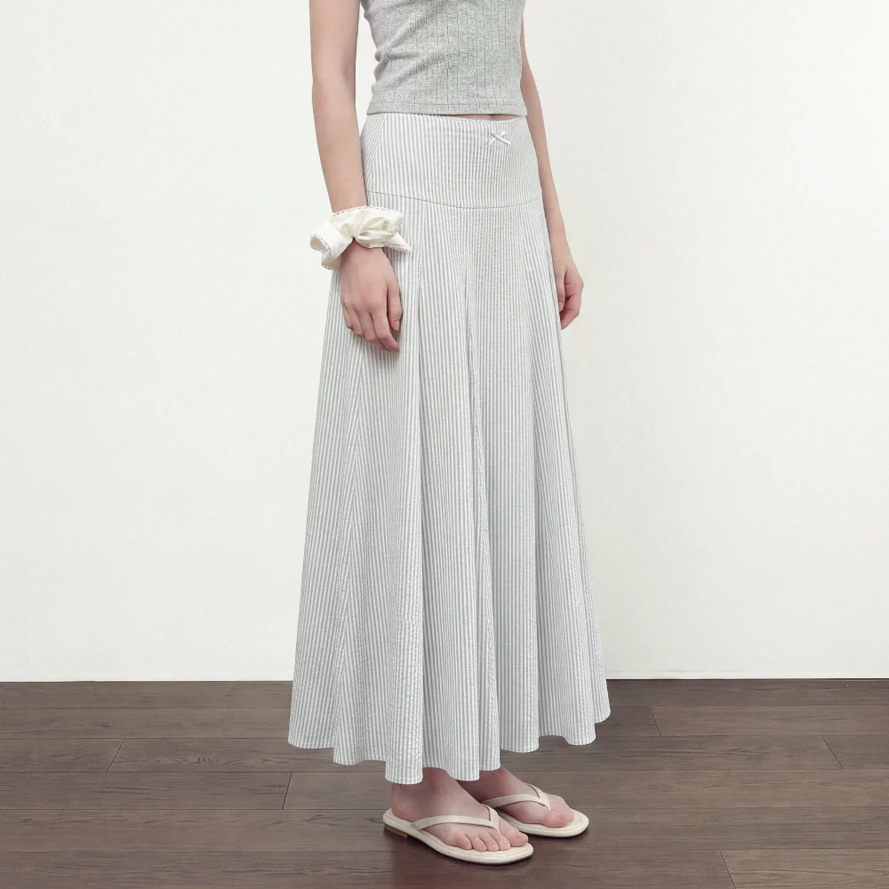 ROSY FLARE LONG SKIRT (STRIPE WHITE)