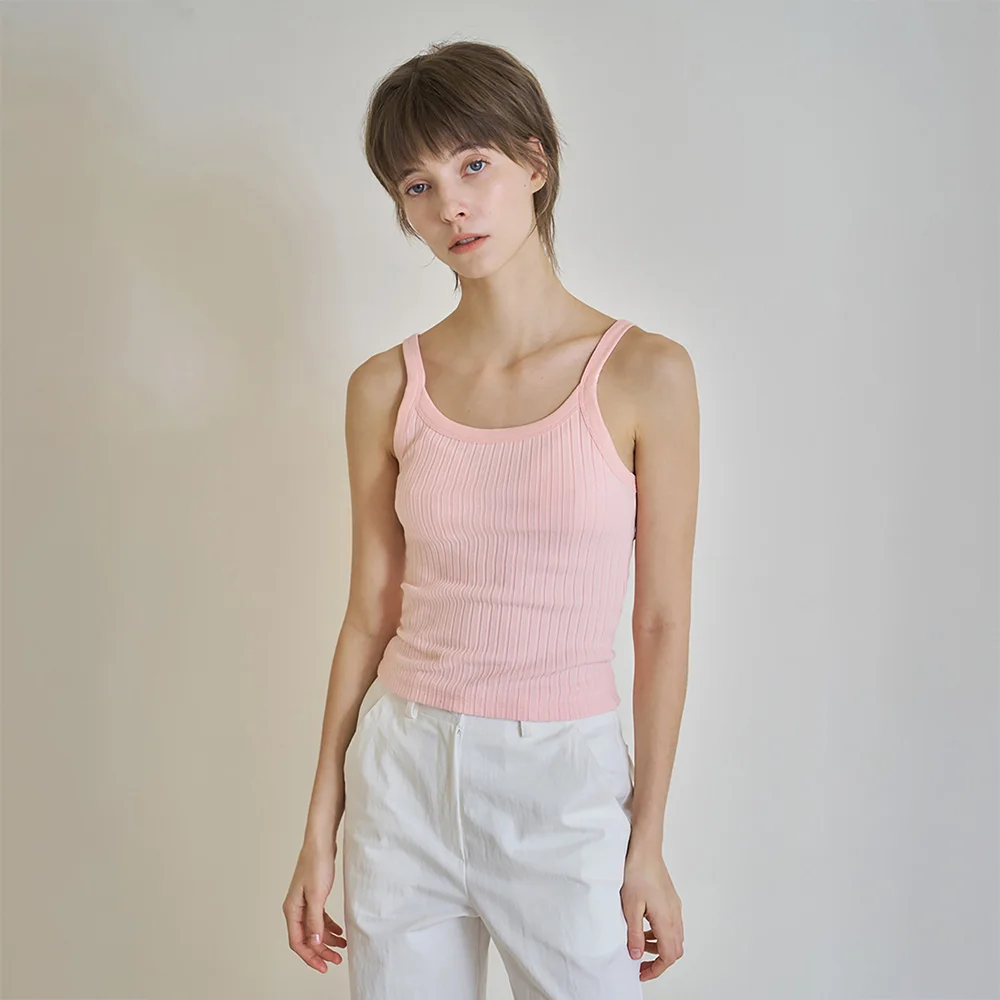 Ribbed square sleeveless (Pink)