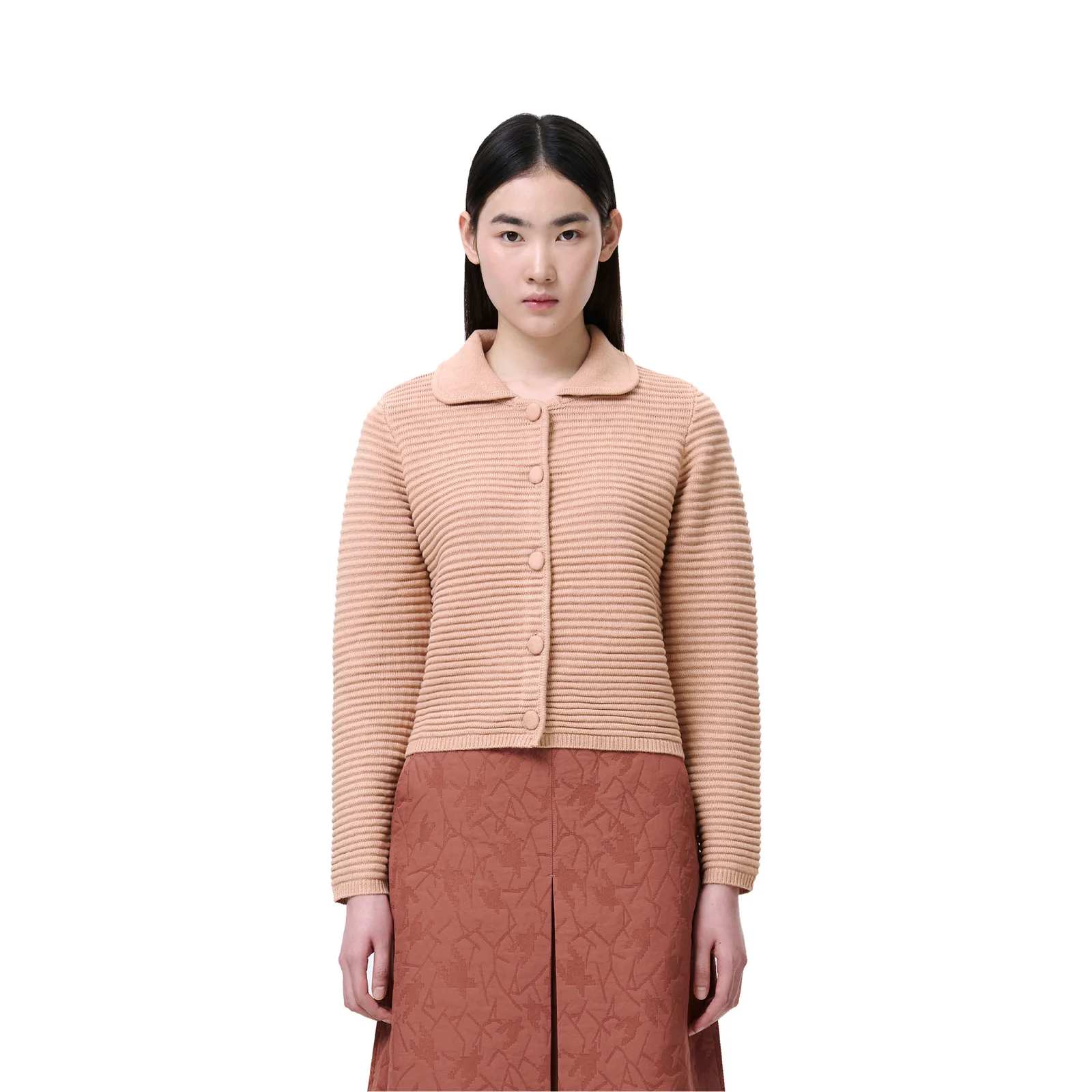 ESSENCE RIB CARDIGAN(TERRA SALMON)