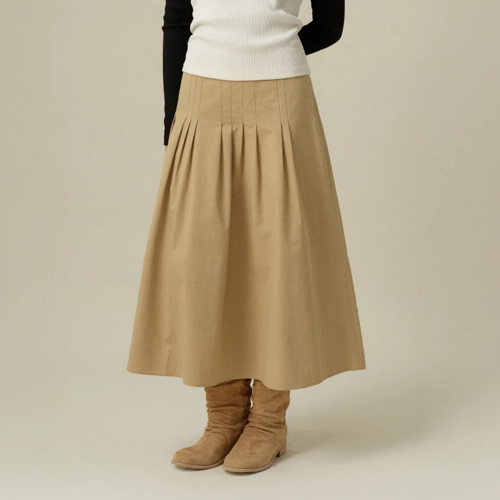 MERCI PINTUCK SKIRT_BEIGE