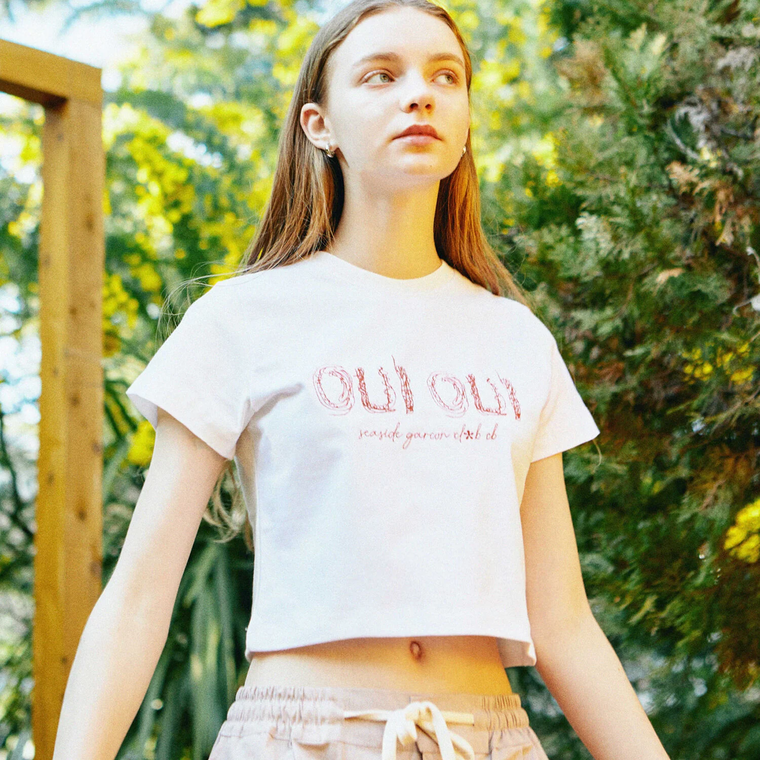 CROP FR embroidery T(WHITE/RED)