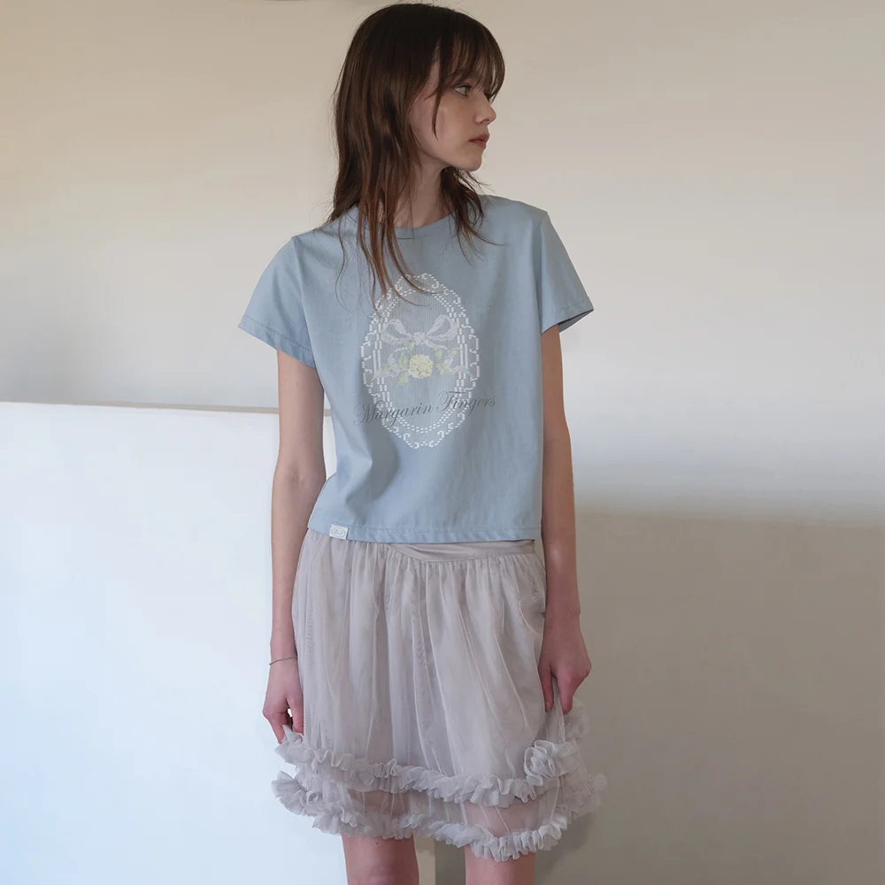 LACE PRINT T-SHIRT (LIGHT BLUE)