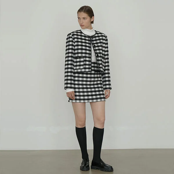 JUVID CHECKERED WOOL SET-UP SKIRT (SK-4867)