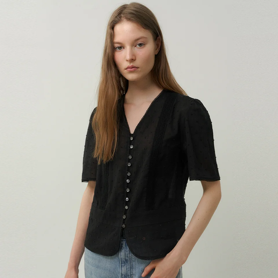 cotton lace button blouse (black)