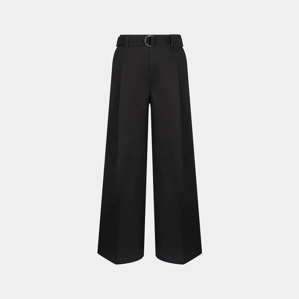 (M) COTTON BELTED WIDE PANTS - BLACK