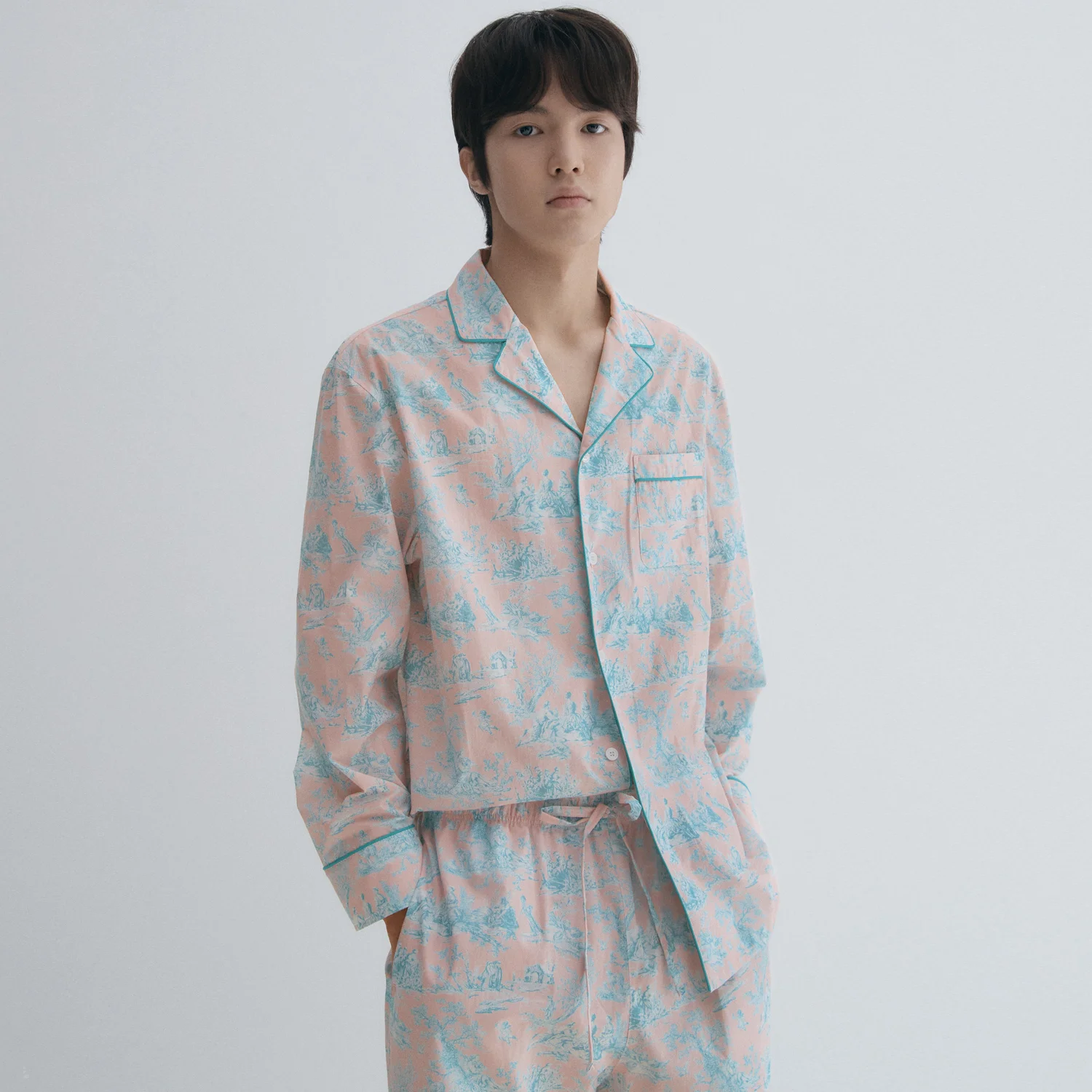 粉色 Toile de Jouy 男裝 睡衣 Pair