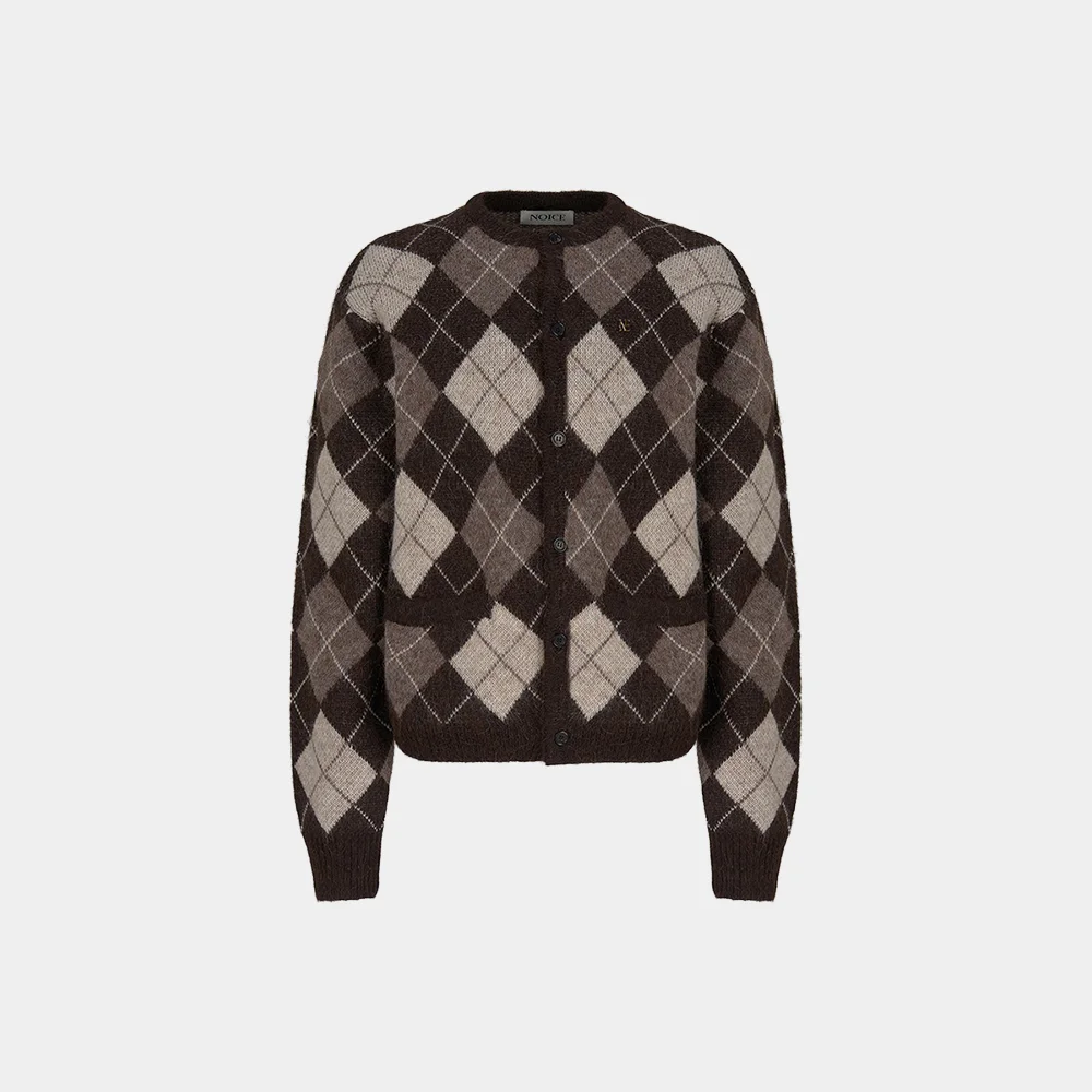 (M) ARGYLE MOHAIR KNIT CARDIGAN - BROWN