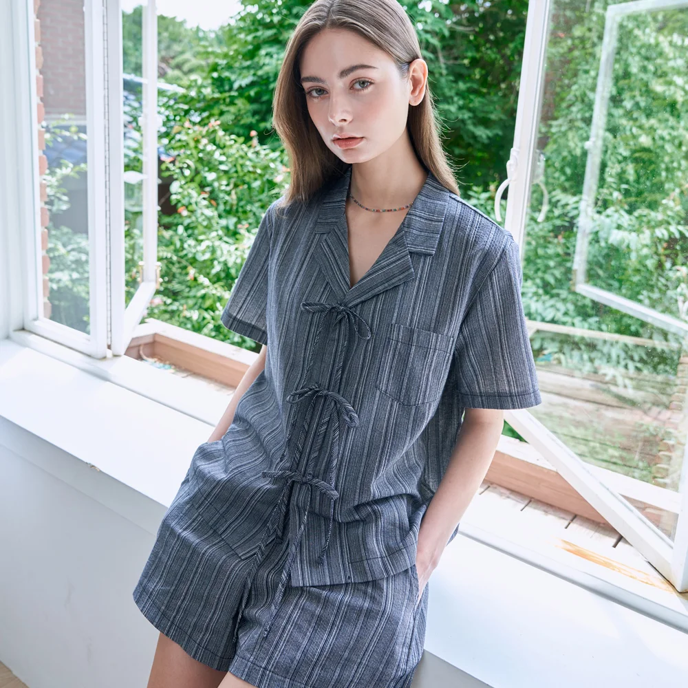 STRIPE RIBBON POCKET SHIRT (BLACK)