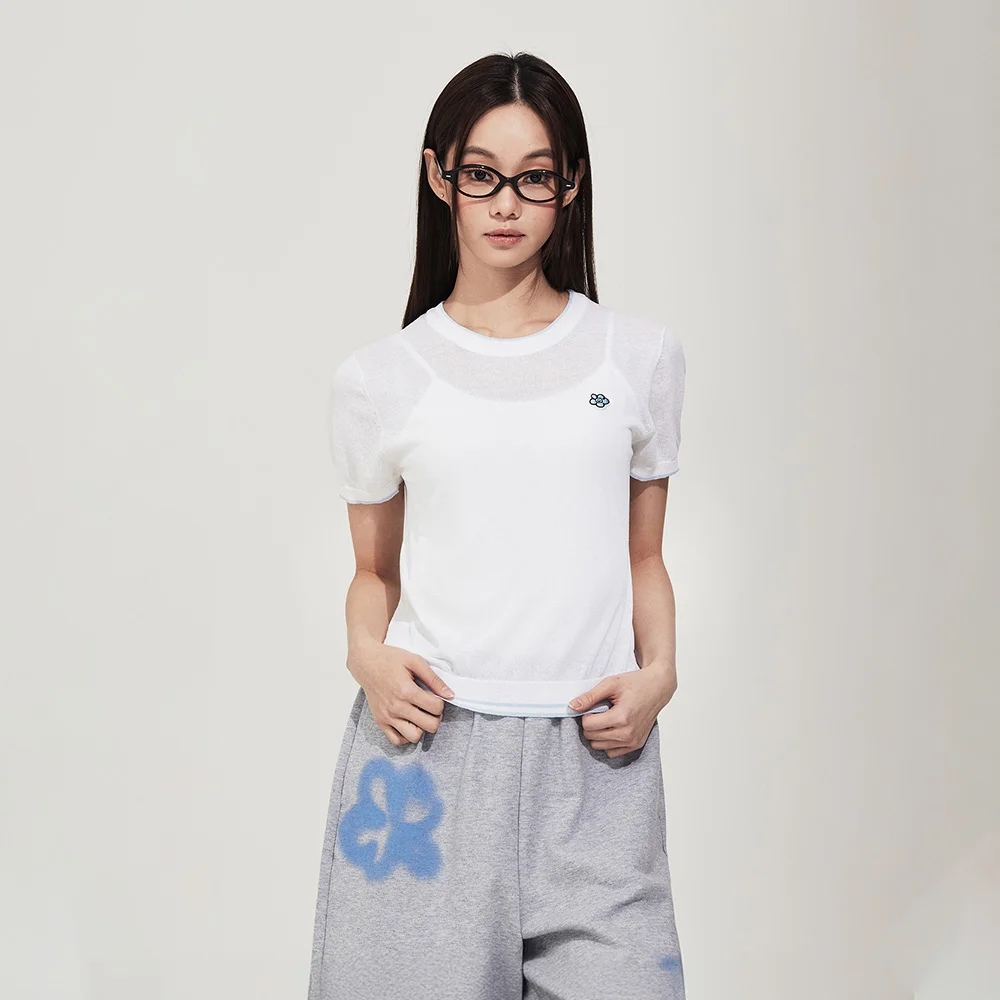 女裝 Lily Wappen 涼感 短袖 針織衫 奶油
