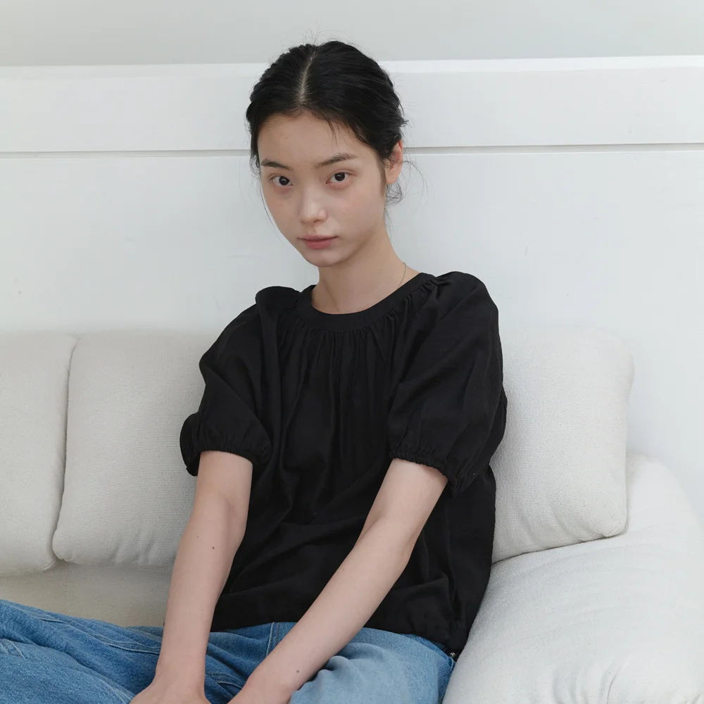 SHIRRING RAGLAN SHIRT_BLACK