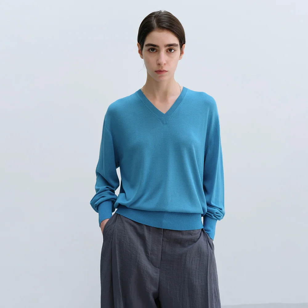 Light V-Neck Knit in Blue