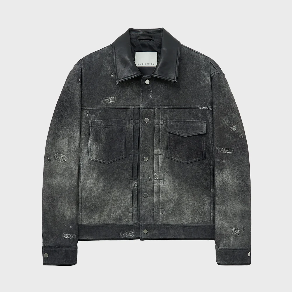 DISTRESSED PRINT METIS SUEDE JACKET (GRAY / LAMBSKIN)
