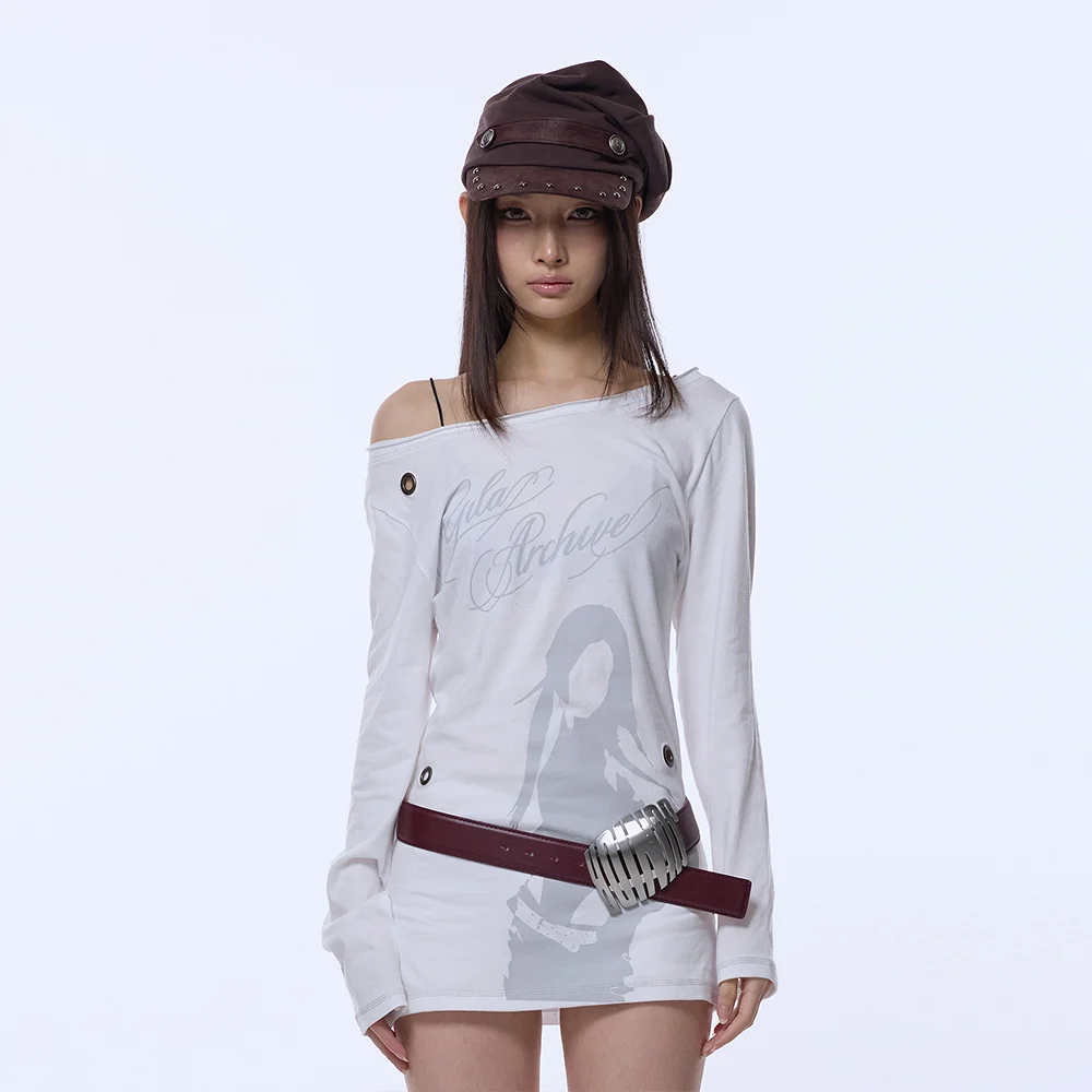 ONE SHOULDER EYELET LONG SLEEVE_WHITE