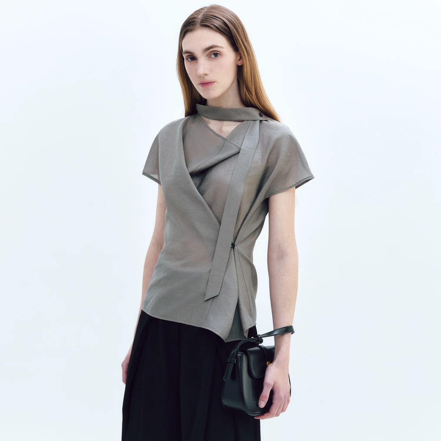Cowl-neck Wrap Tie Blouse SAGE GREEN