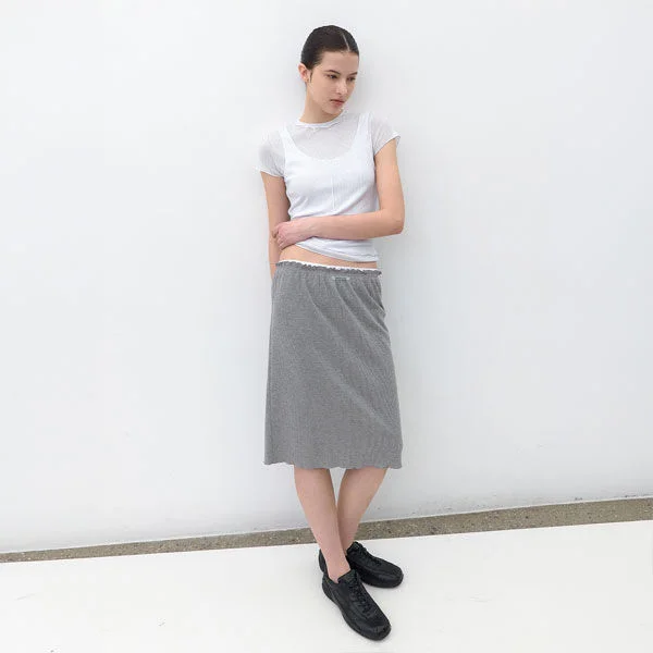AN DOUBLE WAIST WAFFLE MIDI SKIRT (SK-5106)
