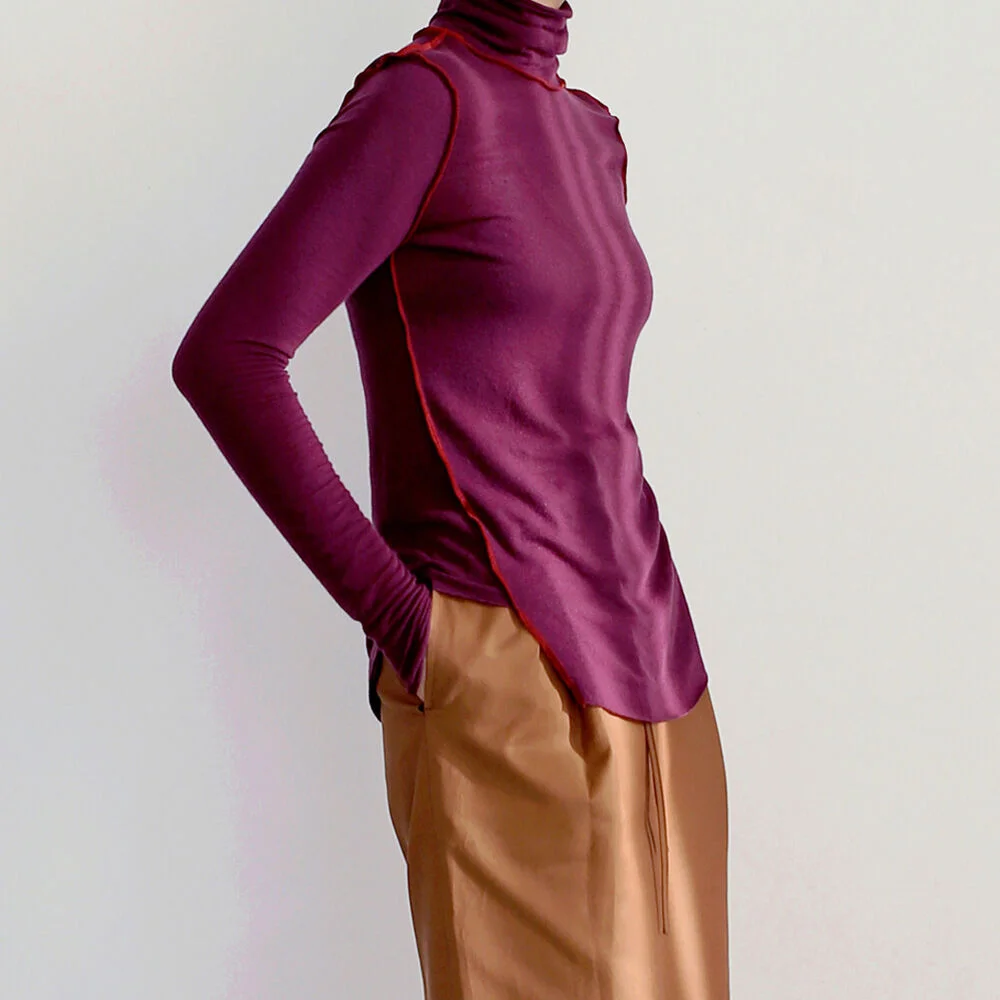 Inside-out Slim Turtleneck / Dark Berry