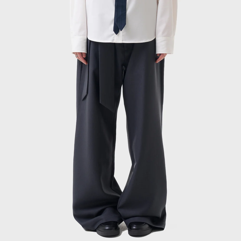 Belted Contrast Trousers (Dark Gray)