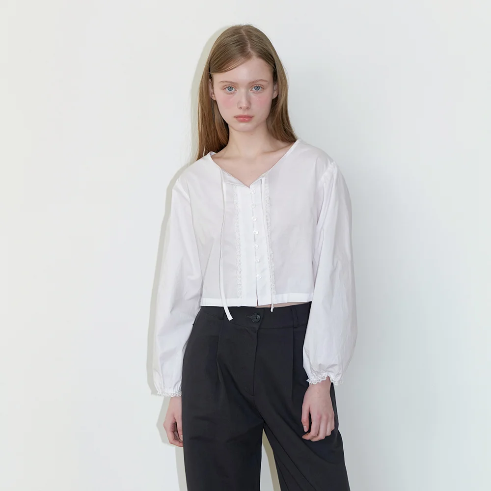basic lace string blouse - white