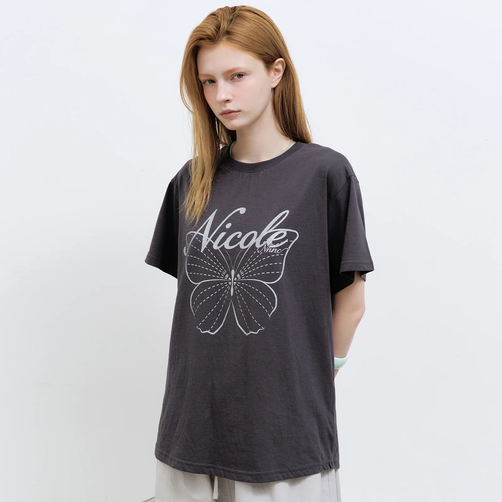 NICOLE BUTTERFLY SLEEVE TOP_CHARCOAL SILVER