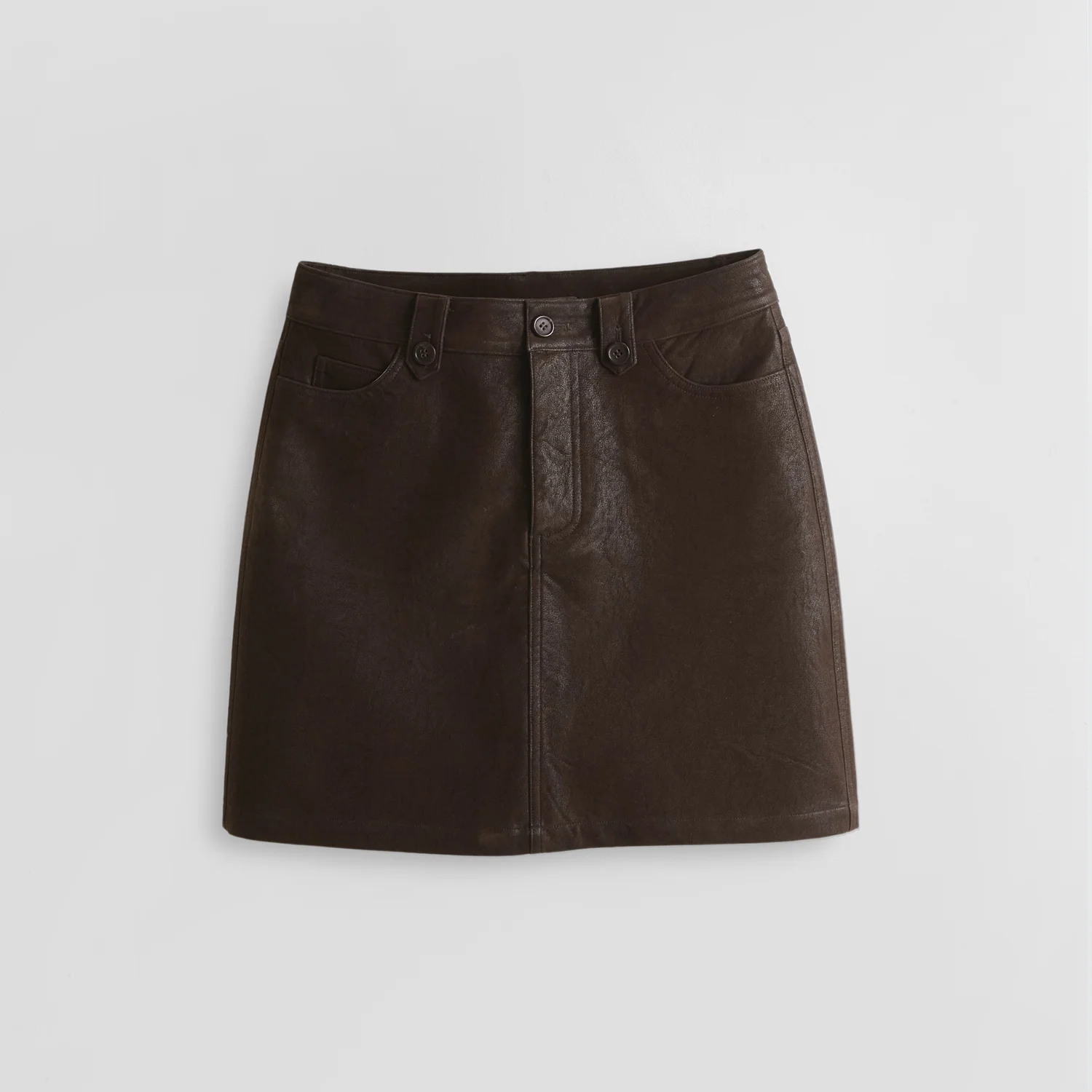 經典 皮革 中長 半身裙_Subtle Brown