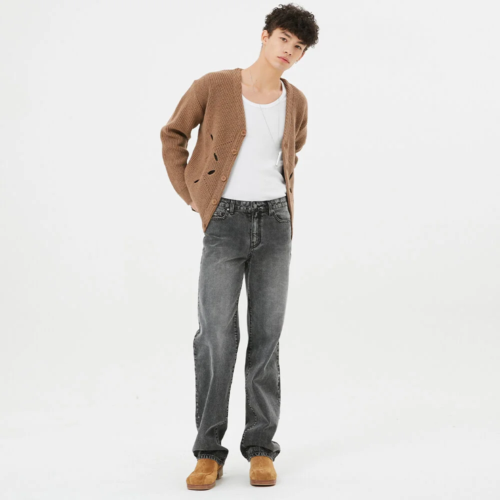 For men, Lunar Studded Denim Pants / Washed Out Black