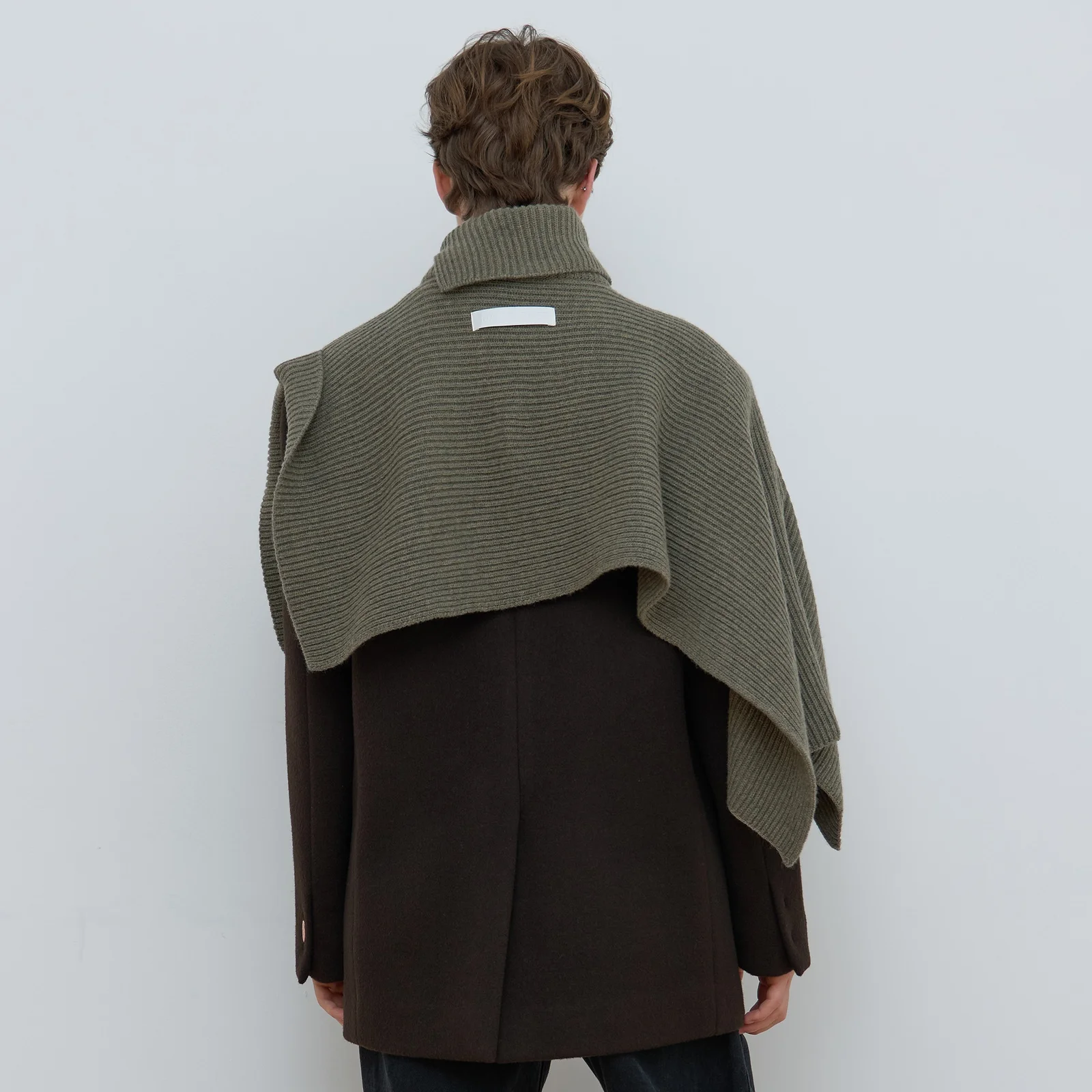SLIT WOOL KNIT CAPE_OLIVE