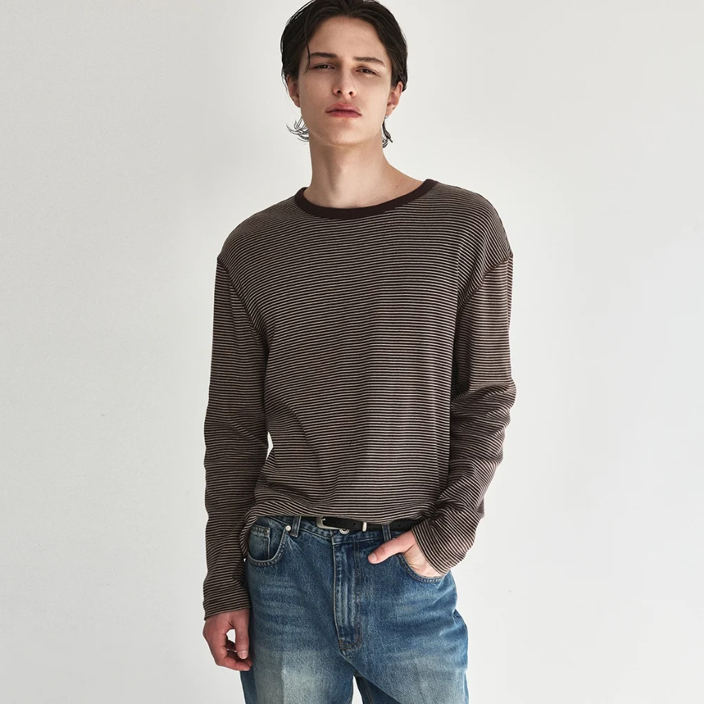Blend Stripe Long Sleeve Top_Brown