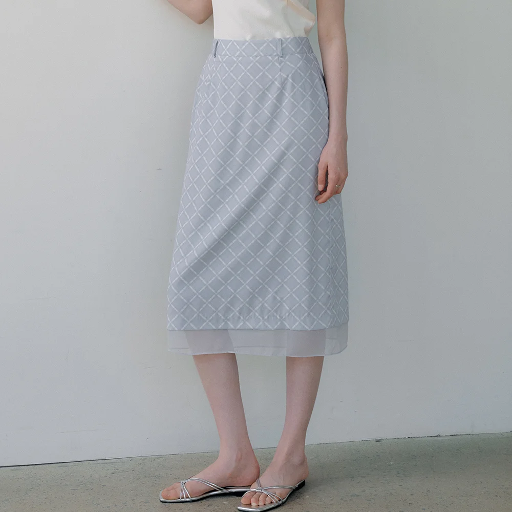 layered sheer check skirt (pale blue) orc 6005