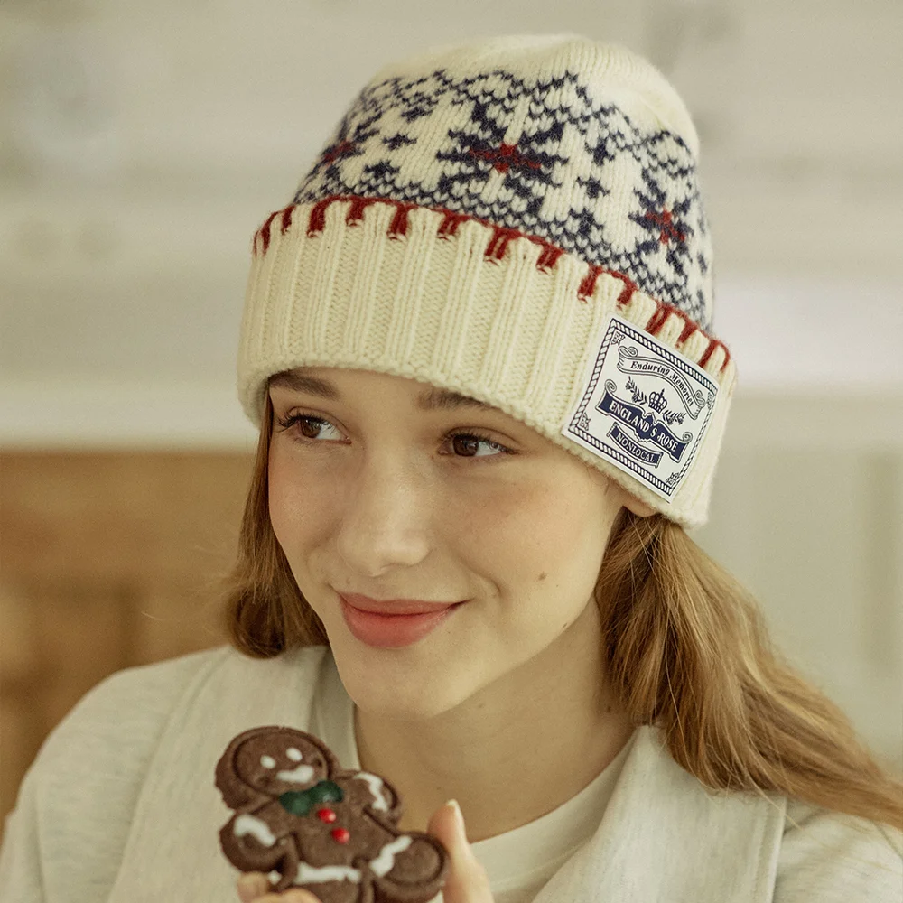 Nordic Snow Flower Beanie - Ivory