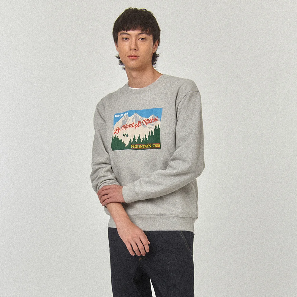 TAN - MOUNTAIN PRINT SWEATSHIRT_Grey