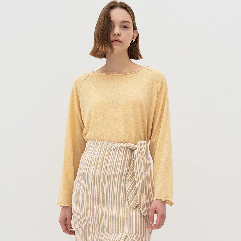 5P Boat neck Sleeve Knit top - Yellow