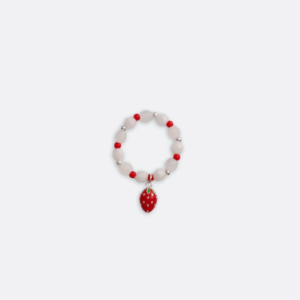 Silver strawberry charm silverball beads Ring 925銀色 草莓 銀珠 鬆緊帶 捷克 串珠 戒指