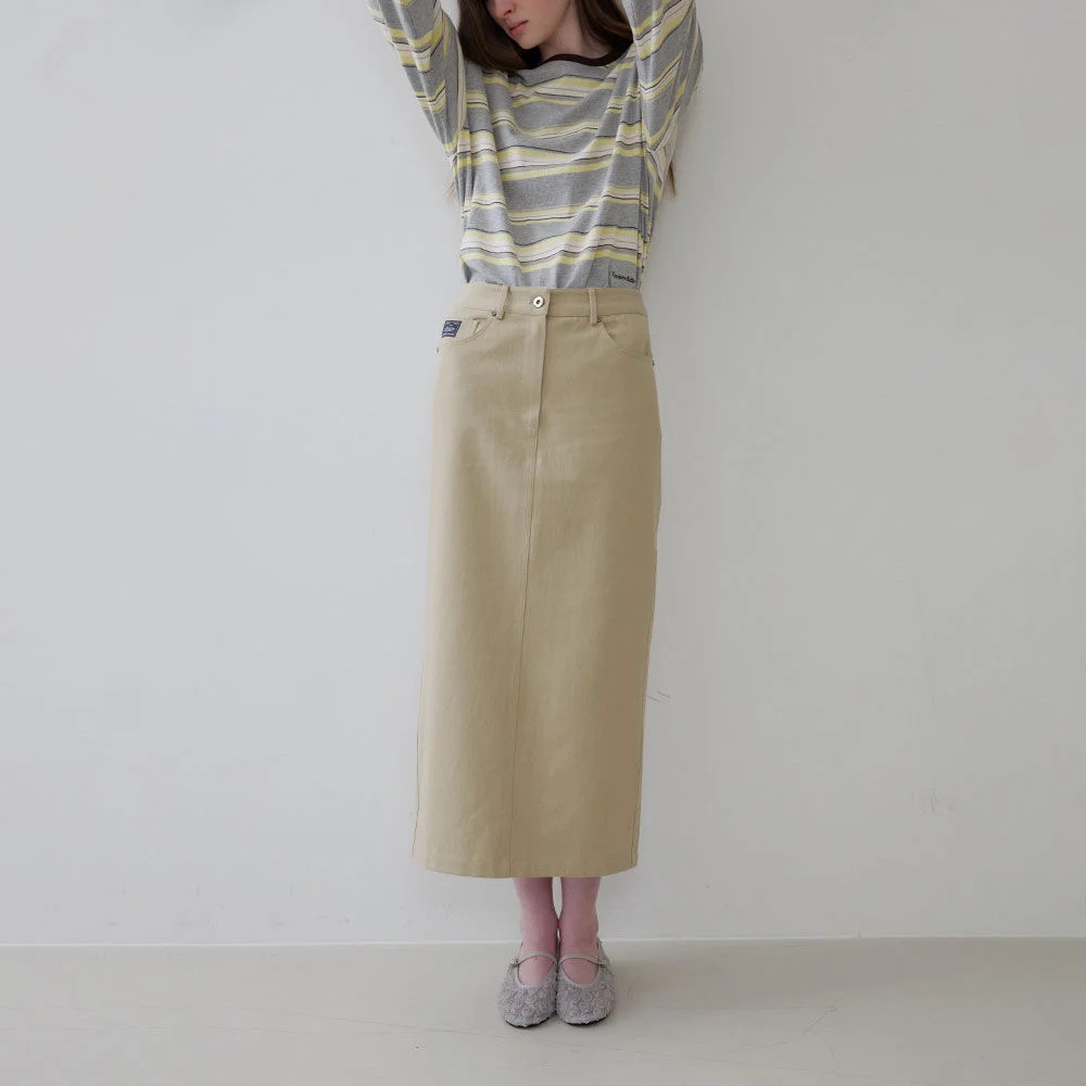 Cotton long skirt _Beige