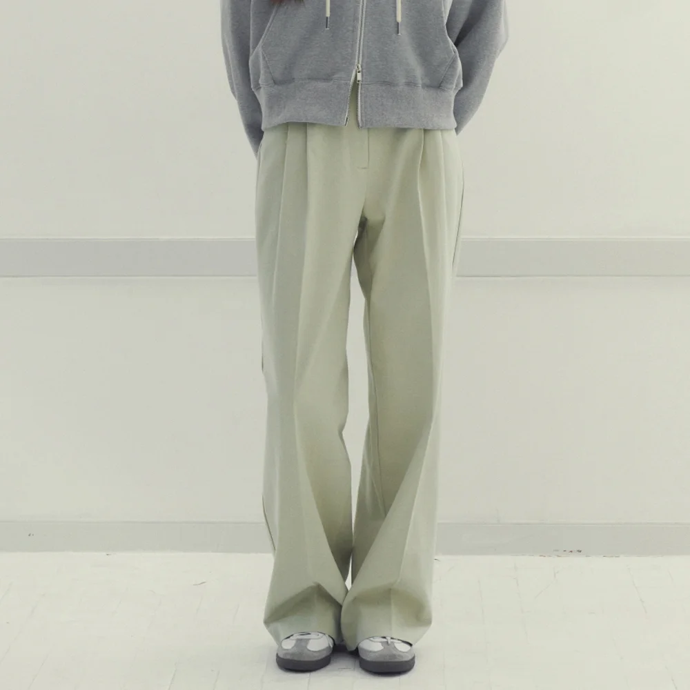 休閒 細褶 純棉 褲子_creambeige