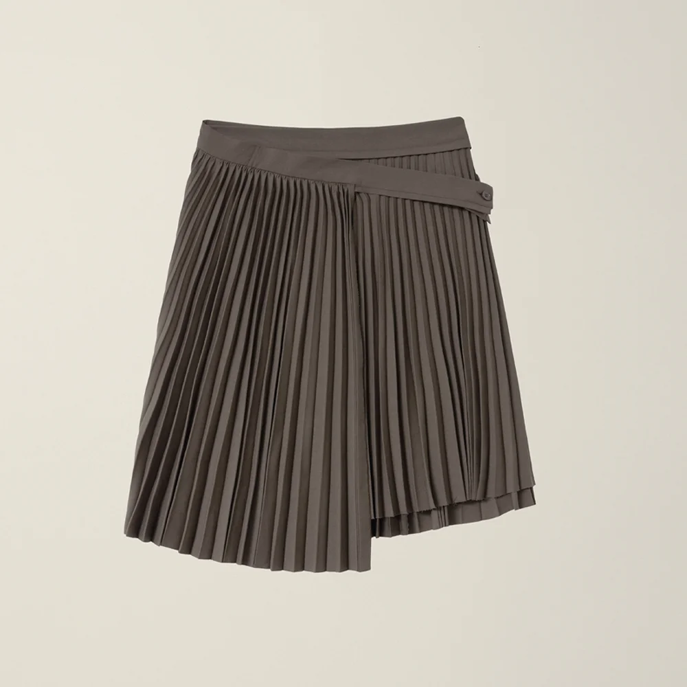 BELTED ACCORDION PLEATED SKIRT MODERN MOCHA
